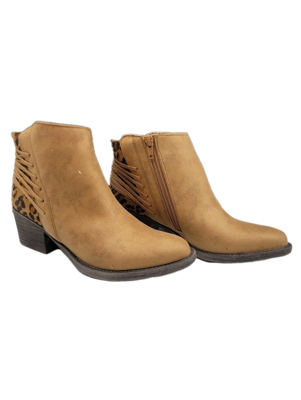 Volatile Women's Tan Leopard Print Side Zip Ankle Booties Size 7 Western